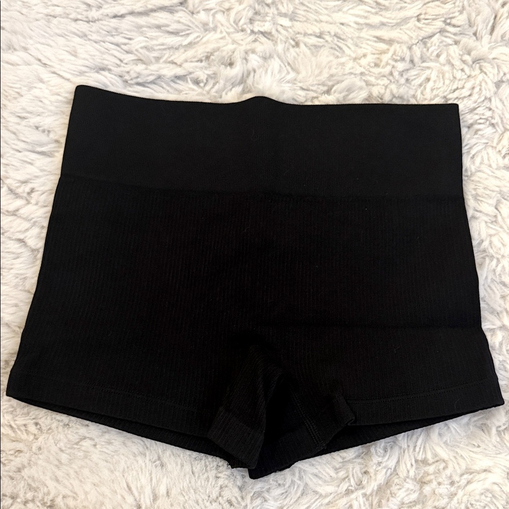 Amazon Black Ribbed Athletic Biker Shorts